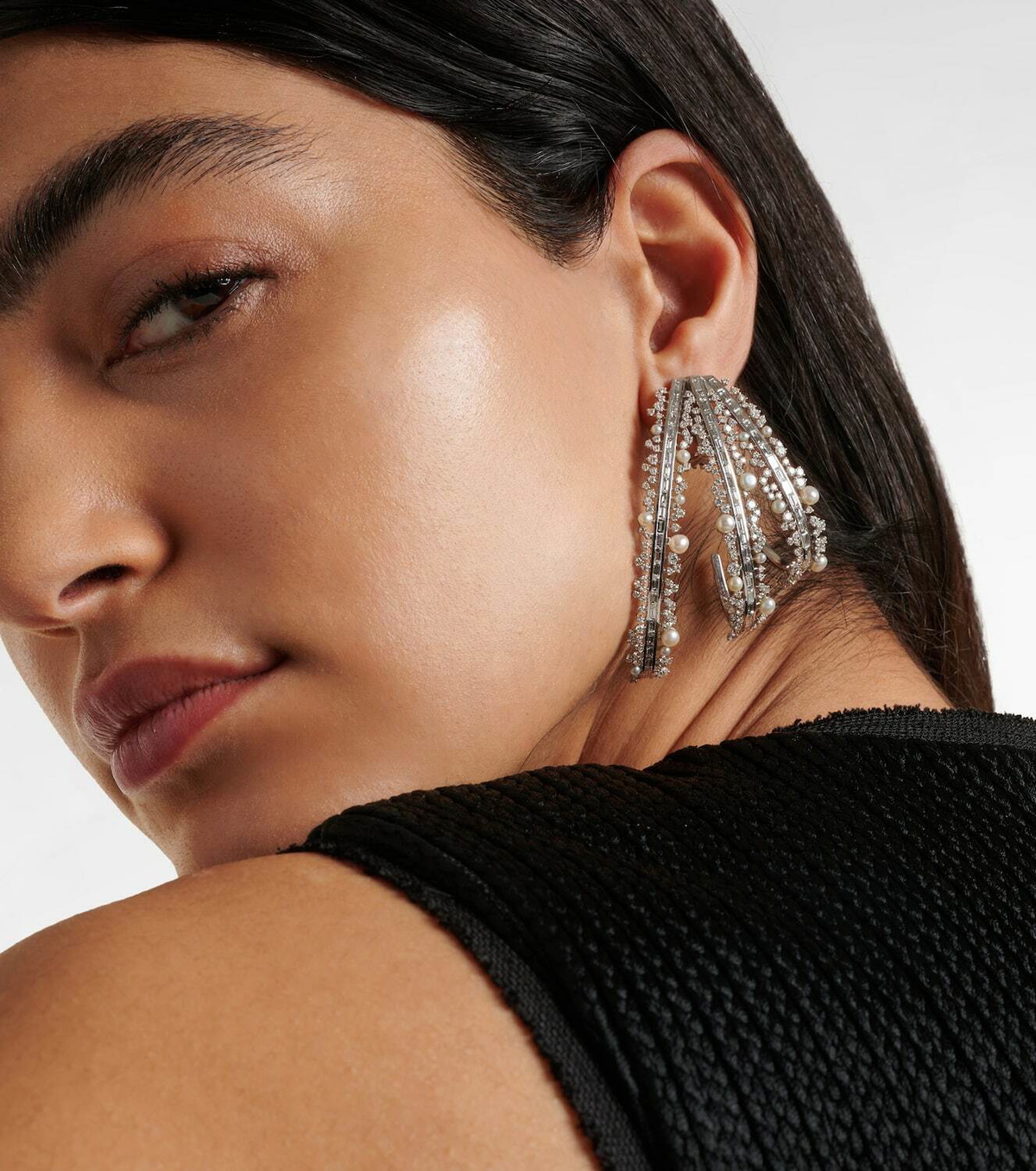 Ananya Scatter 18kt white gold hoop earrings with pearls and diamonds