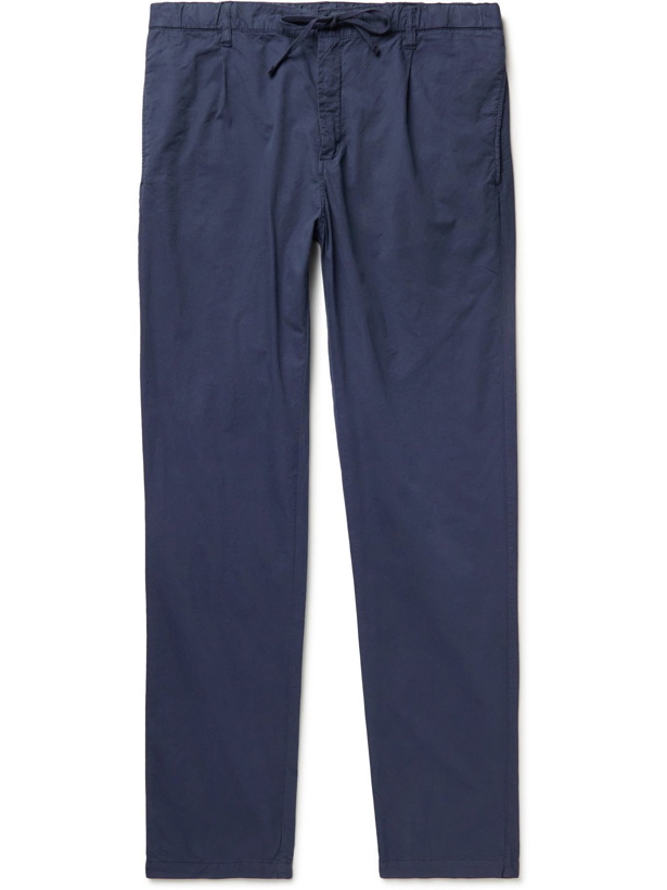 Photo: Hartford - Tanker Slim-Fit Tapered Pleated Cotton-Twill Drawstring Trousers - Blue