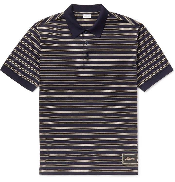 Photo: Brioni - Striped Cotton Polo Shirt - Blue