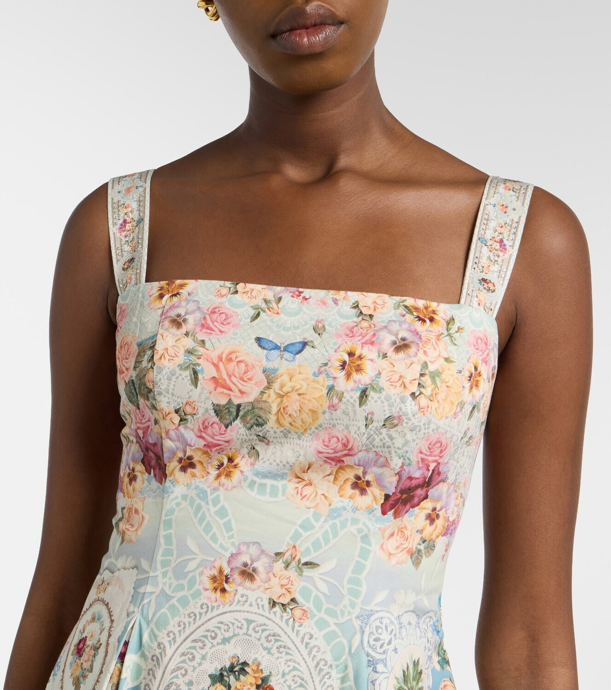 Camilla Printed lace-trimmed cotton midi dress
