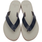 Isaia Navy Leather Flip Flops