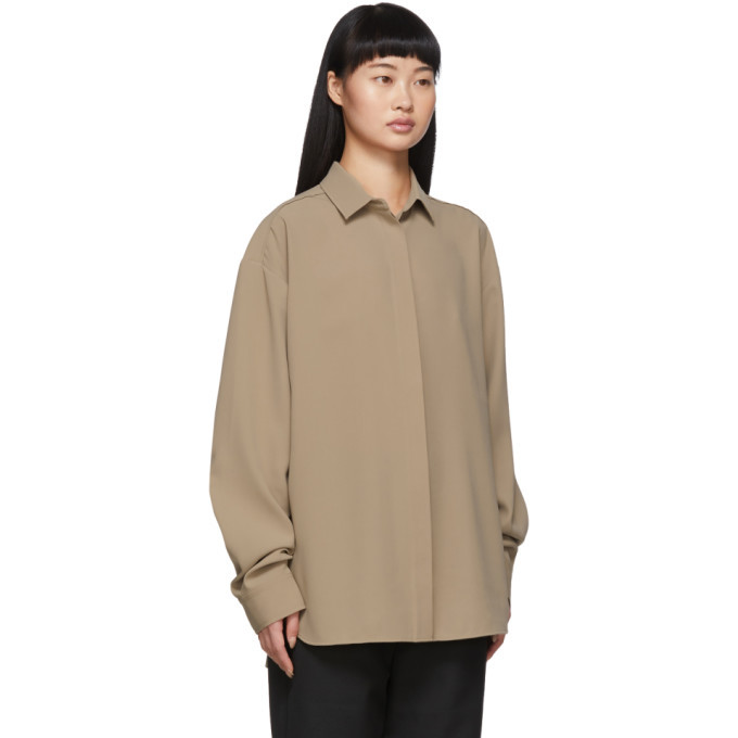 toteme  シャツ　ベージュ Toteme Ivory Silk Embroidered-Monogram Shirt | Harrods US
