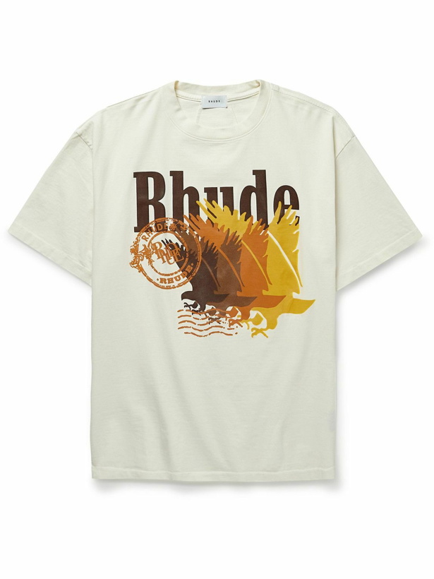 Photo: Rhude - Postage Logo-Print Cotton-Jersey T-Shirt - Neutrals