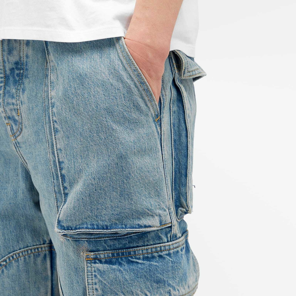 Nahmias Men's Denim Logo Cargo Pants in Vintage Blue