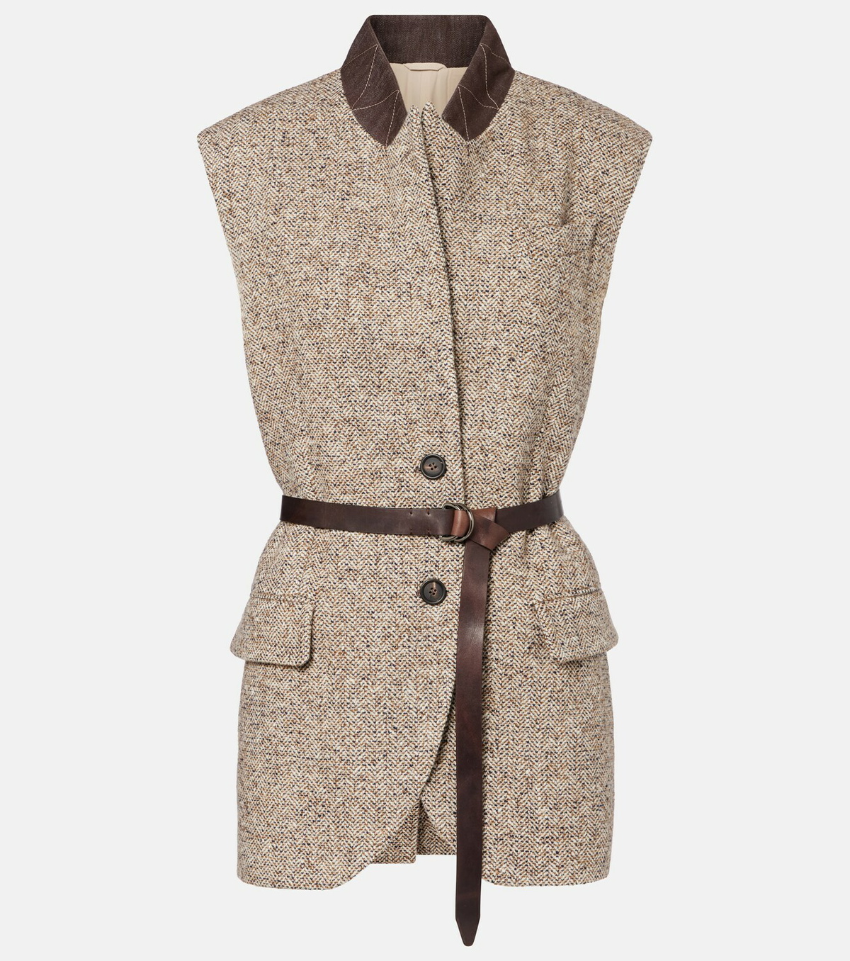 Brunello Cucinelli Belted wool and silk-blend vest