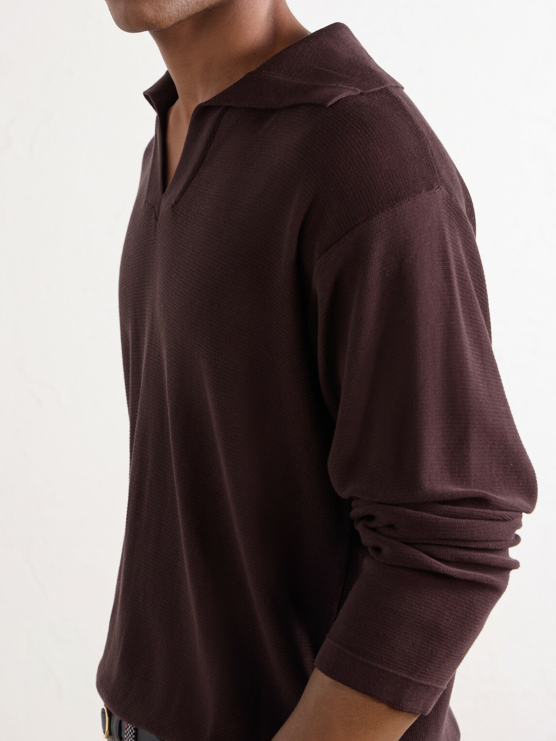 BODE - Knitted Cotton-Crepe Polo Shirt - Brown