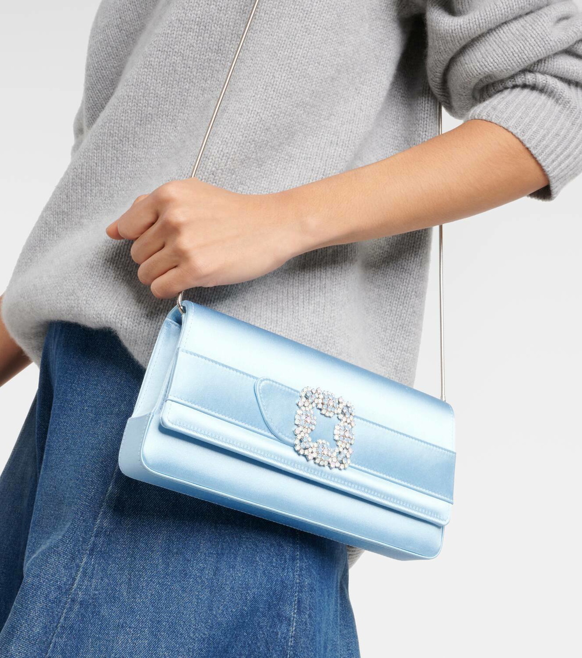 Manolo Blahnik Gothisi embellished satin clutch