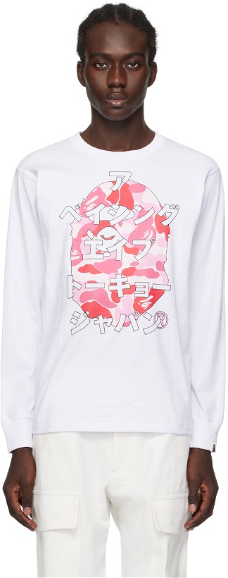 Photo: BAPE White ABC Camo Japanese Letters Long Sleeve T-Shirt