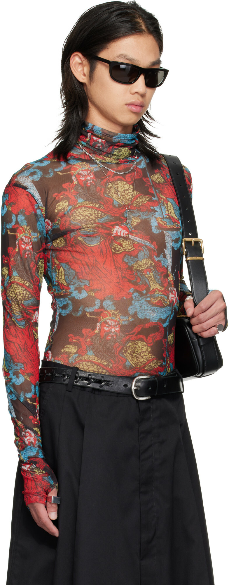 LU'U DAN Red Masked Mesh Turtleneck