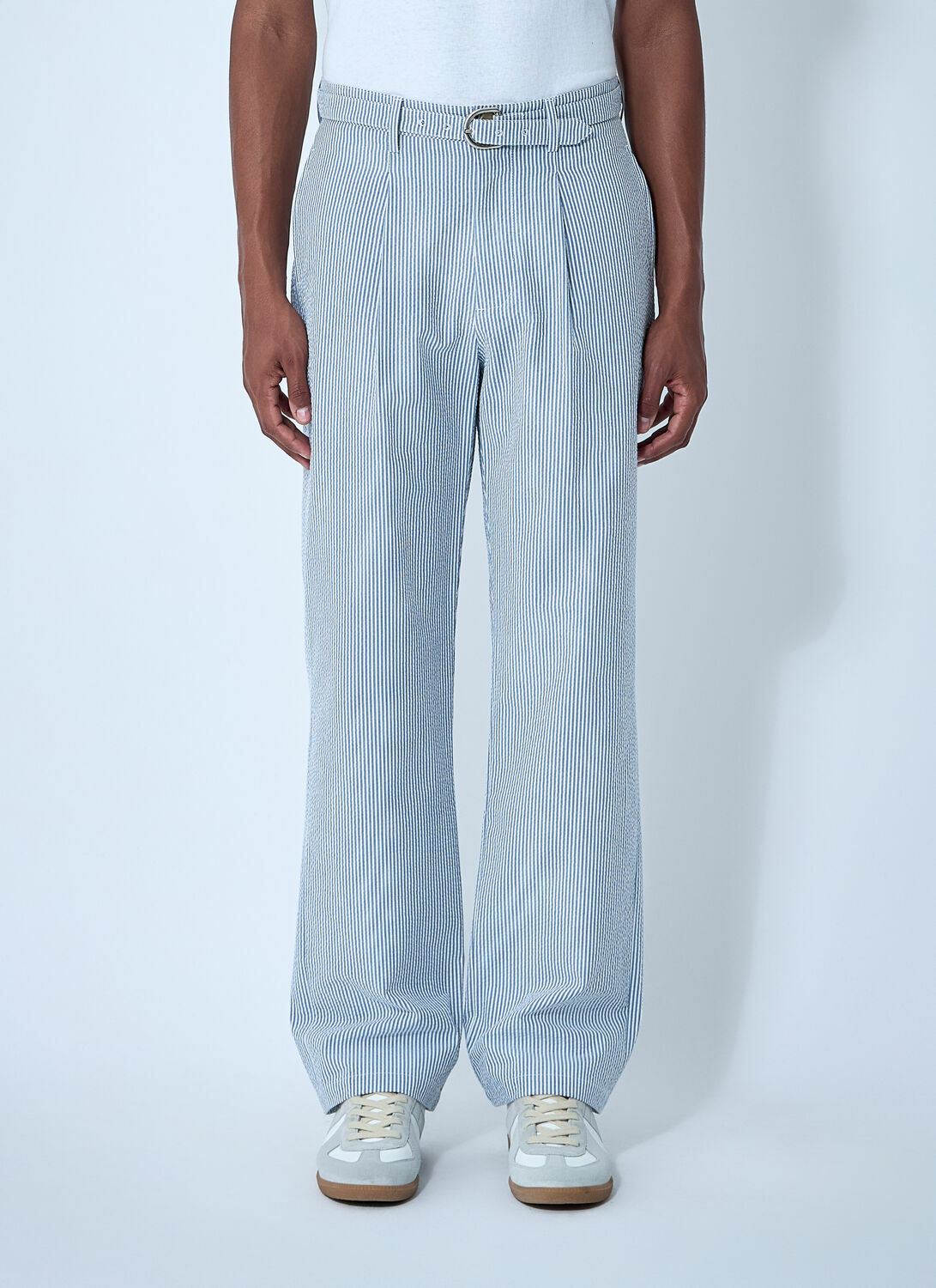 Noah Seersucker Belted Single-Pleat Pants