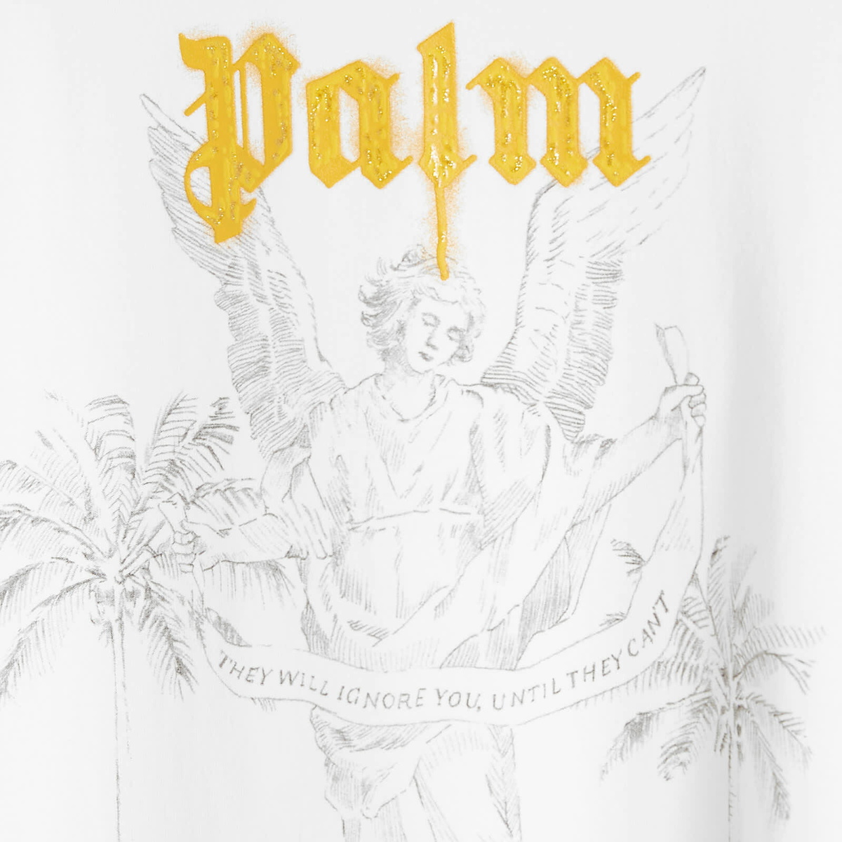 在庫わずか！【Palm Angels】STATEMENT PENCIL Tシャツ Palm Angels Men's Angel Pencil T-Shirt in White Palm Angels