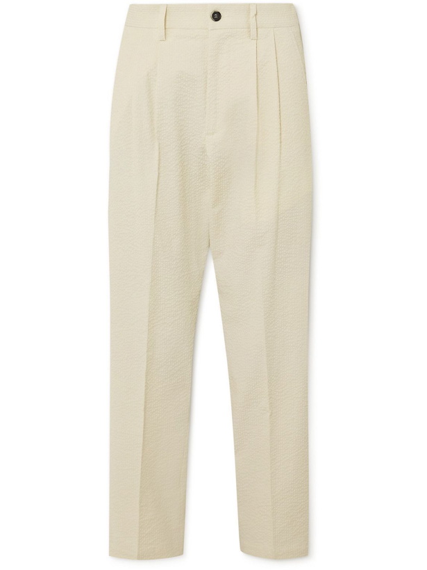 Photo: Barena - Straight-Leg Cropped Cotton-Blend Seersucker Suit Trousers - Neutrals