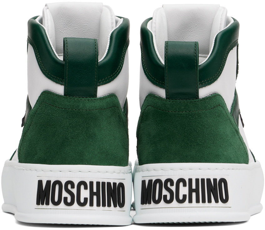 Moschino White & Green Bumps & Stripes High-Top Sneakers