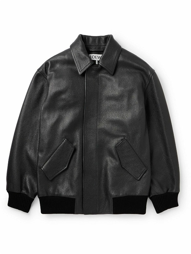 Photo: LOEWE - Textured-Leather Bomber Jacket - Black