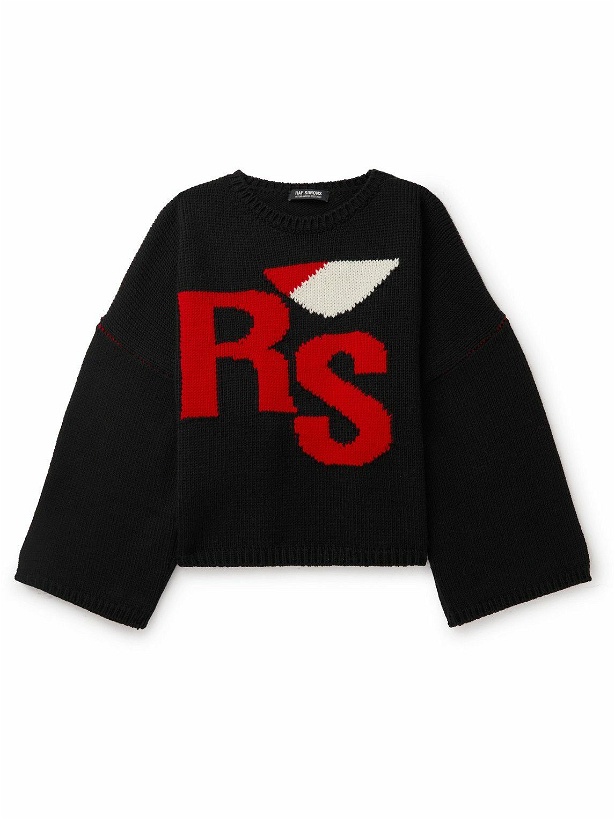Photo: Raf Simons - Cropped Logo-Jacquard Merino Wool Sweater - Black
