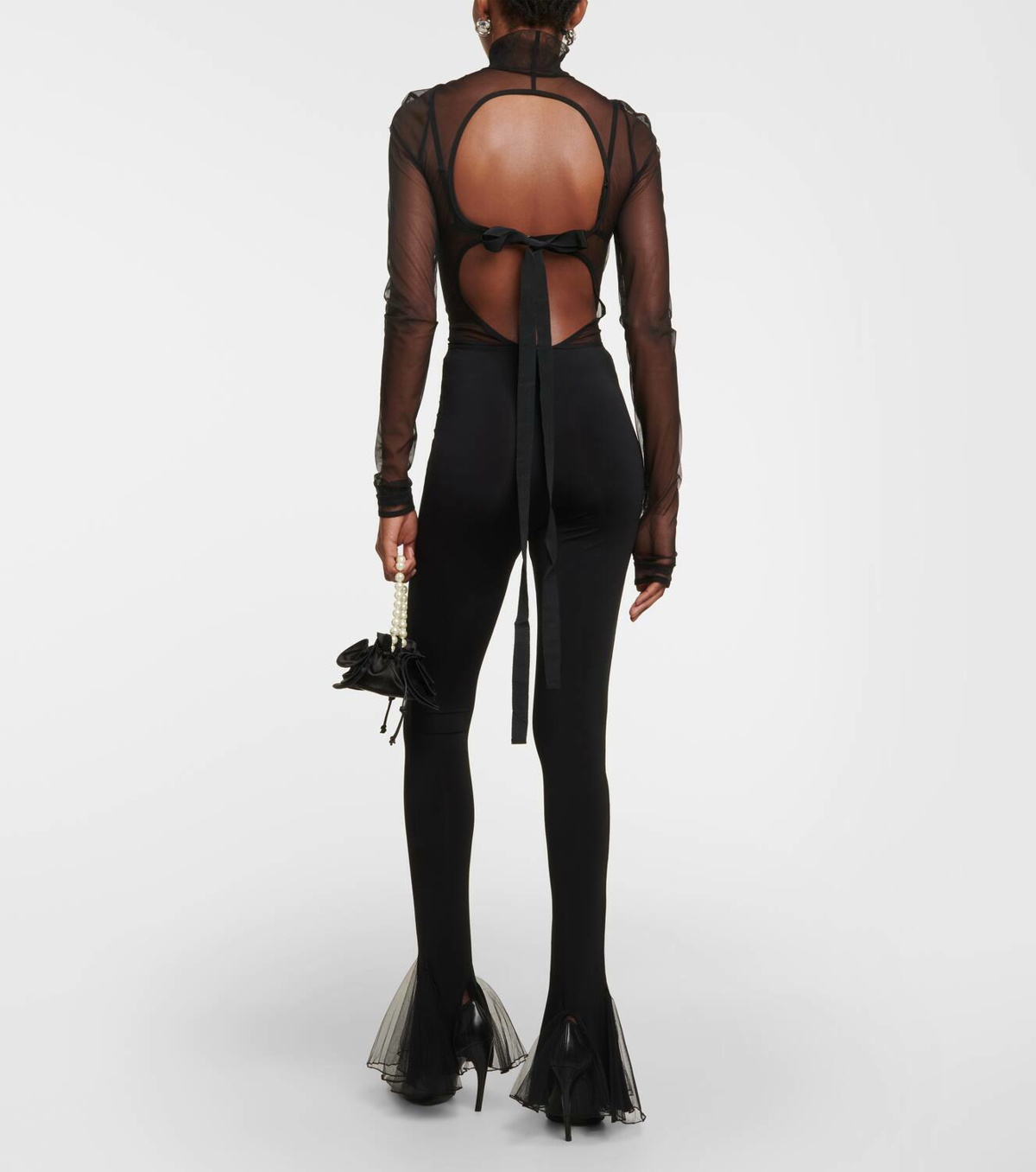 Nensi Dojaka Beige Glitter Bodysuit in Black