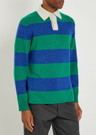 Begg & CO Hooped Striped Cashmere Polo Jumper Blue