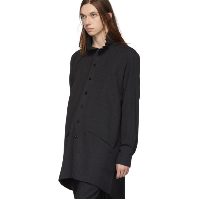 Palomo Spain Grey Wool Pleated Shirt