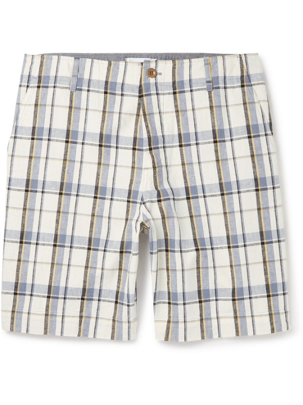 Photo: MR P. - Checked Cotton and Linen-Blend Golf Shorts - Blue - UK/US 28