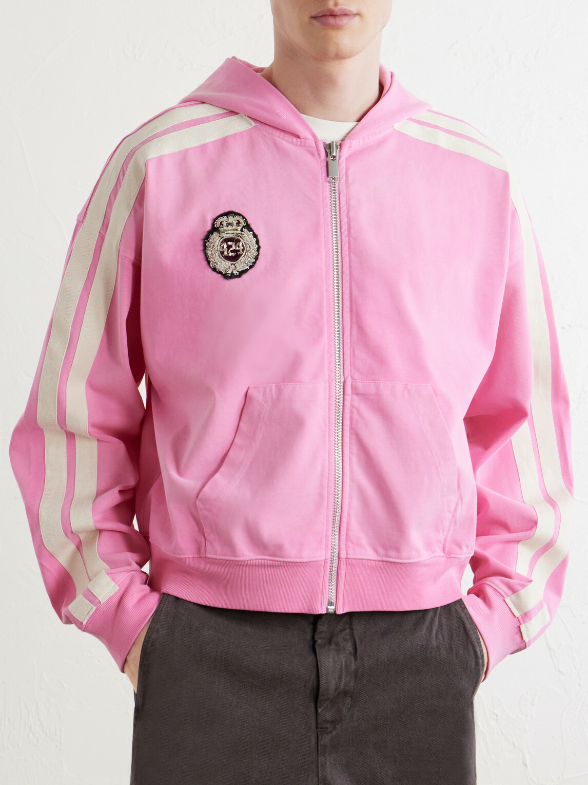 424 - Academy Logo-Appliquéd Cotton-Jersey Zip-Up Hoodie - Pink