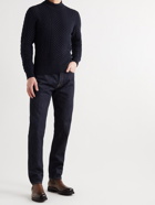 TOM FORD - Cable-Knit Wool, Cotton and Cashmere-Blend Mock-Neck Sweater - Blue