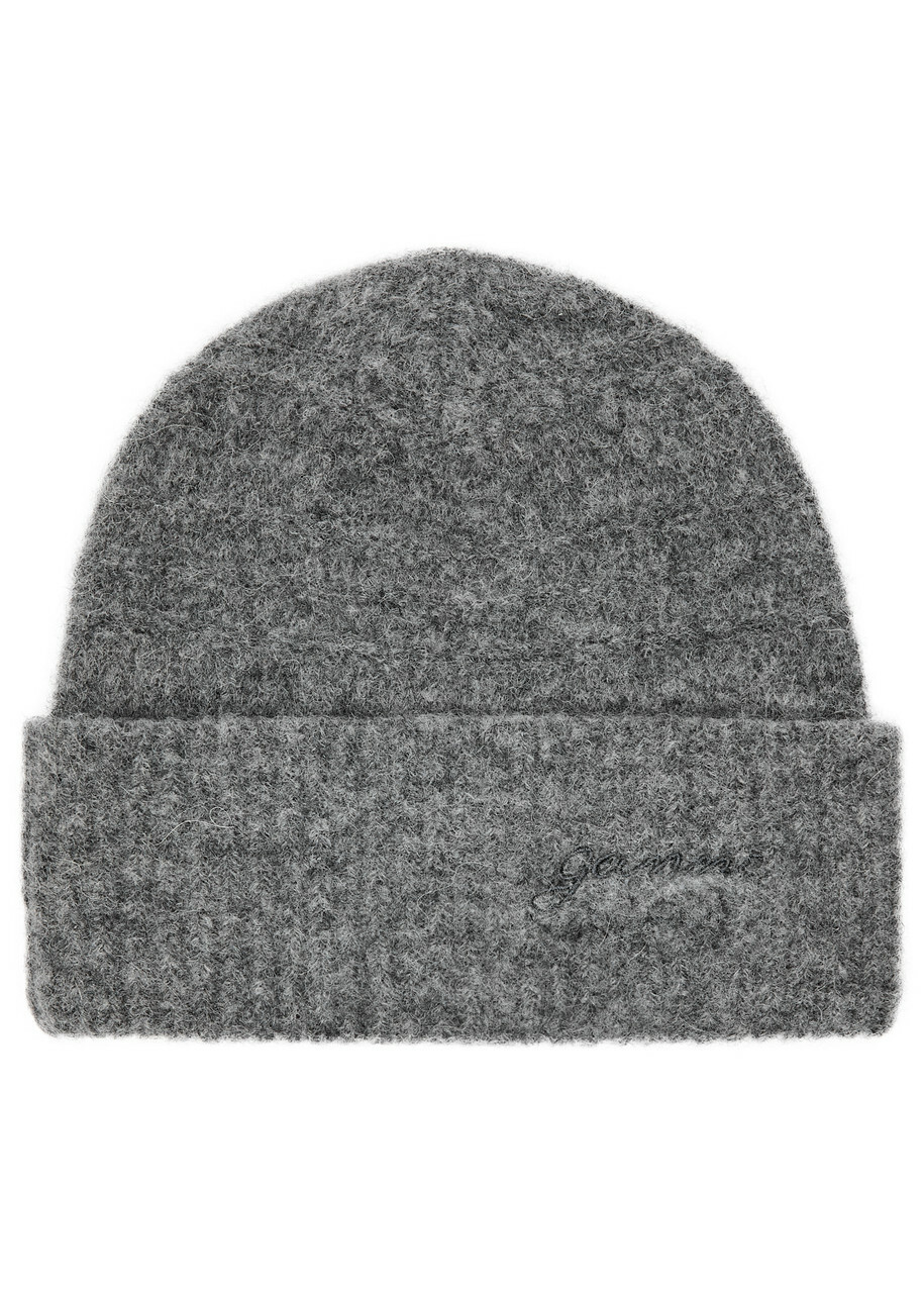 Ganni charcoal Gray wool Knit Beanie GANNI Grey Recycled Wool Beanie GANNI main image 4