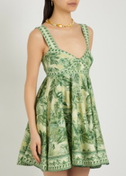 Alemais Sara Printed Cotton and Silk-blend Mini Dress Green