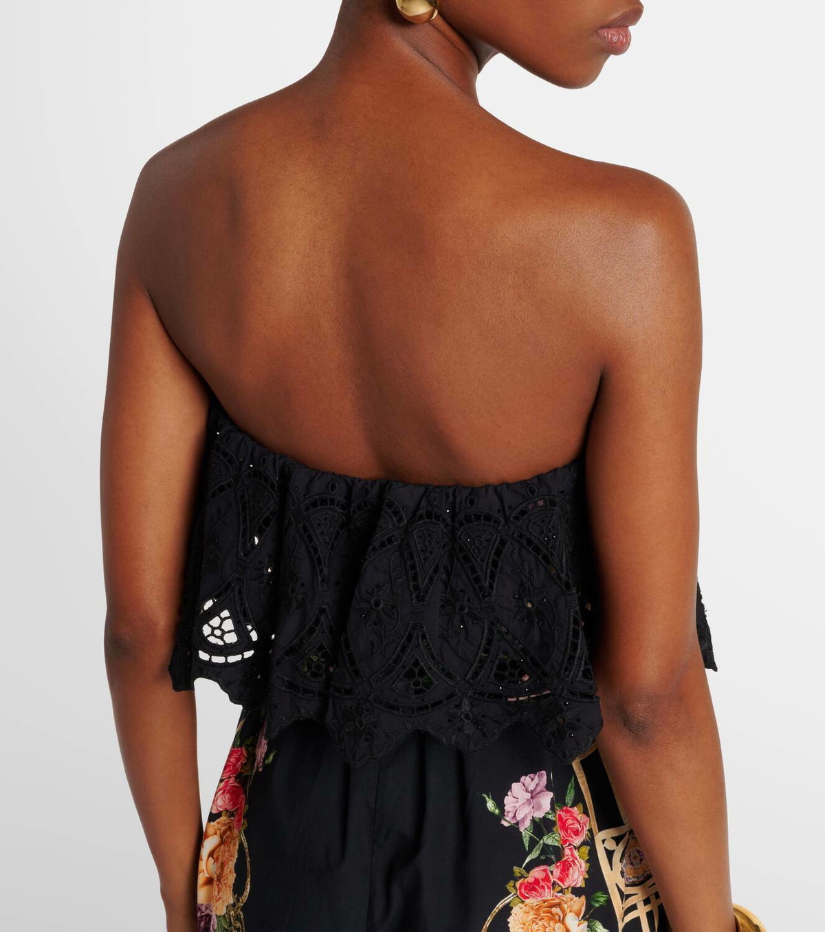 Camilla Floral ruffled strapless cotton jumpsuit