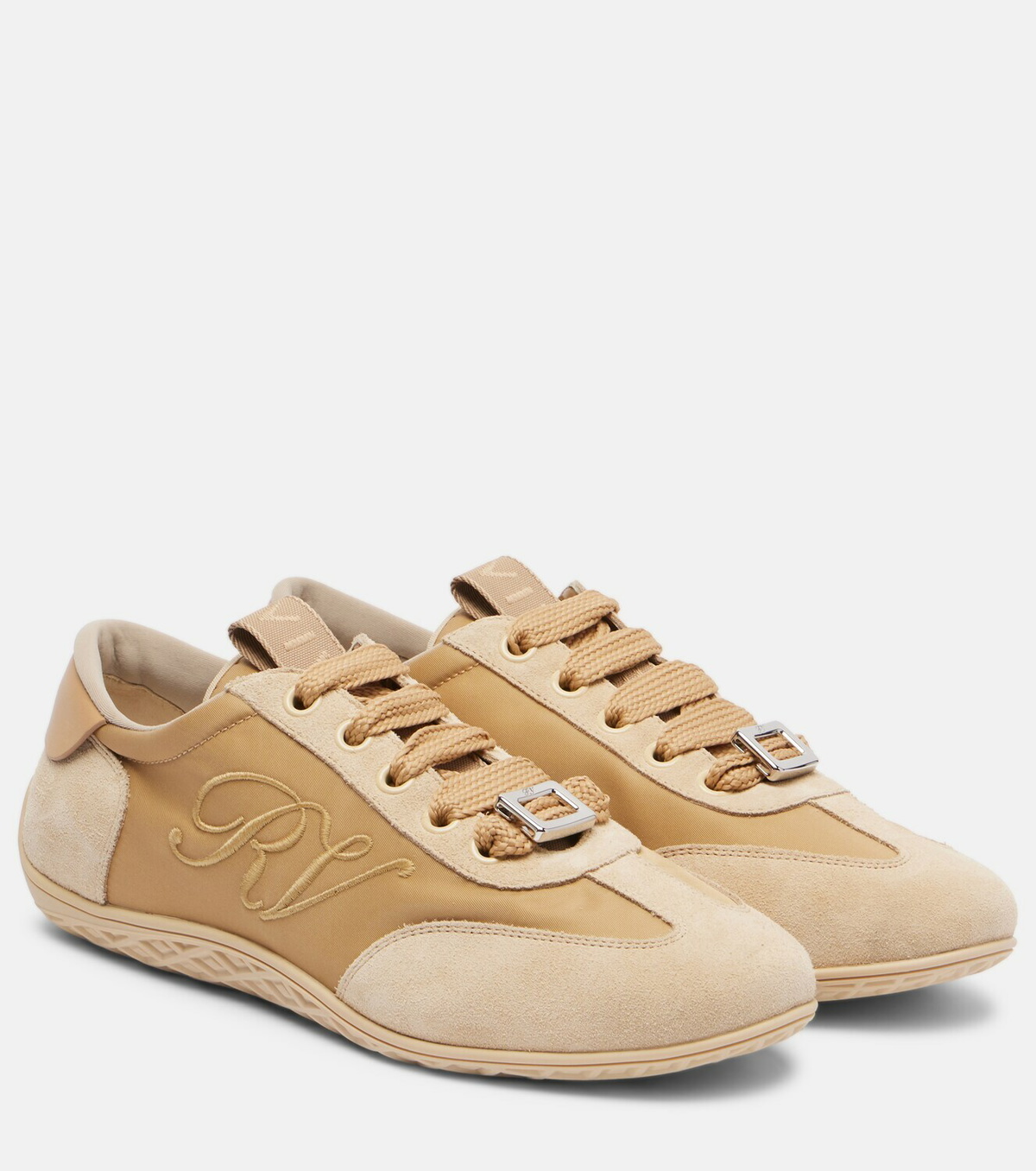 Roger Vivier Viv Low leather-trimmed satin sneakers