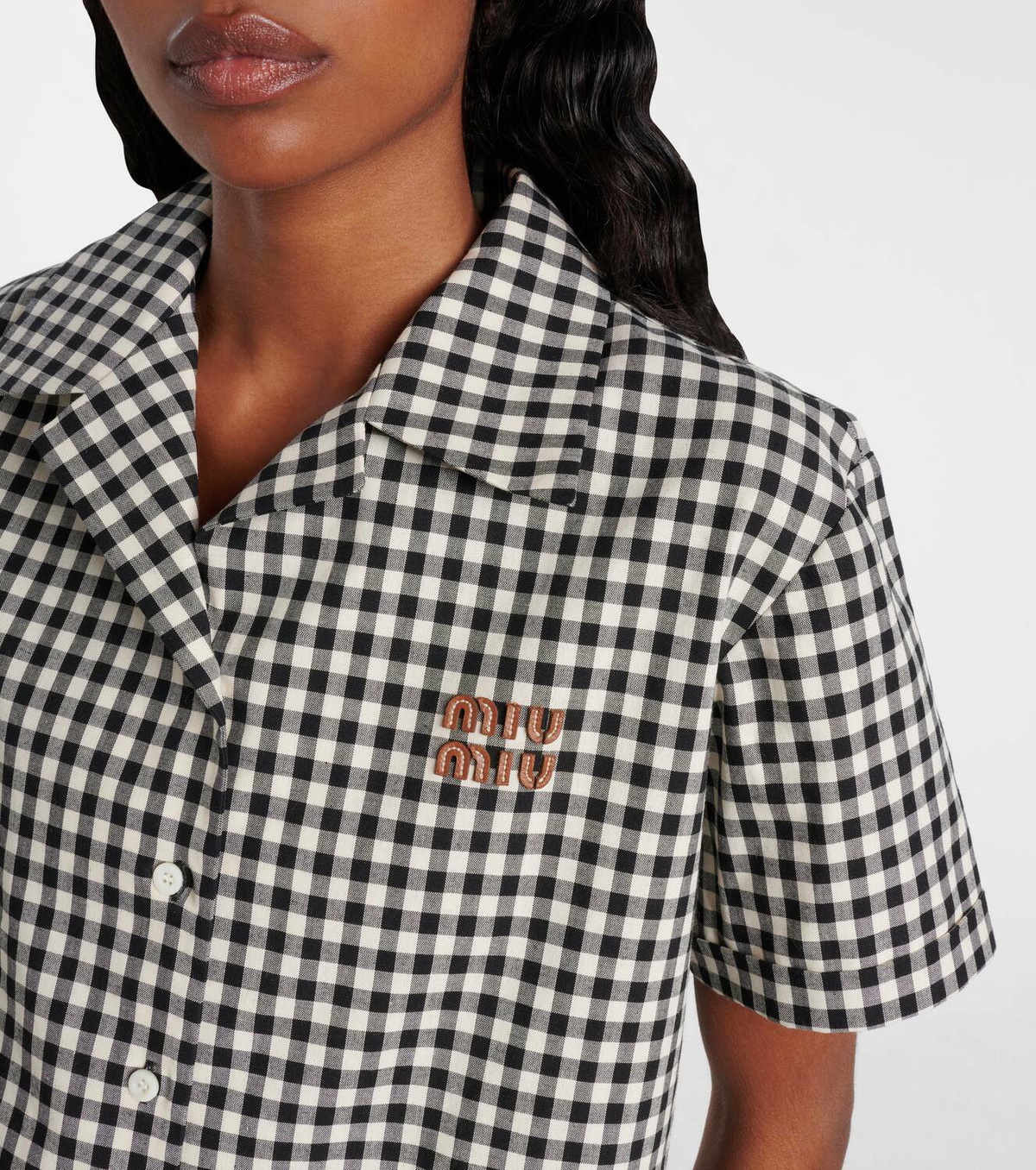 トップス mi Miu Miu Logo gingham cotton shirt Miu Miu