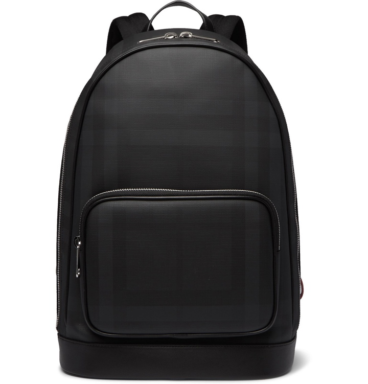 Photo: Burberry - Leather-Trimmed Checked Coated-Canvas Backpack - Gray