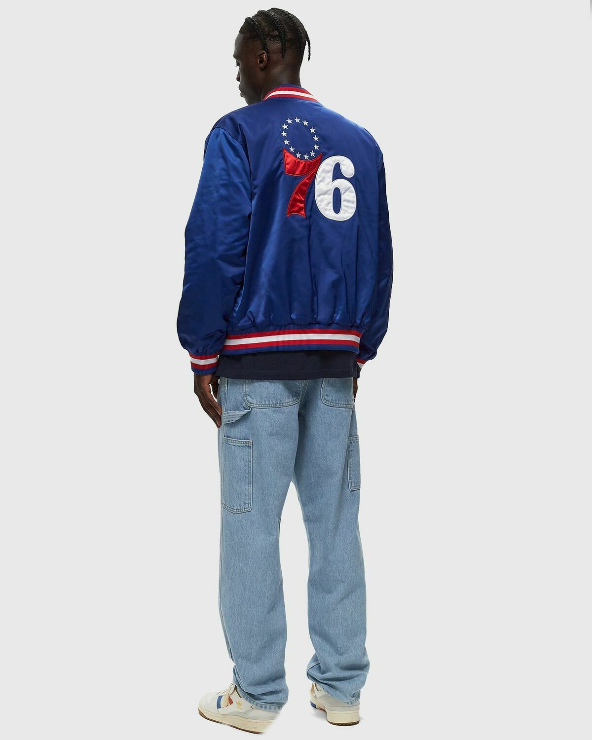 New Era Nba Satin Bomber Jckt Philadelphia 76 Ers Blue Bomber Jackets
