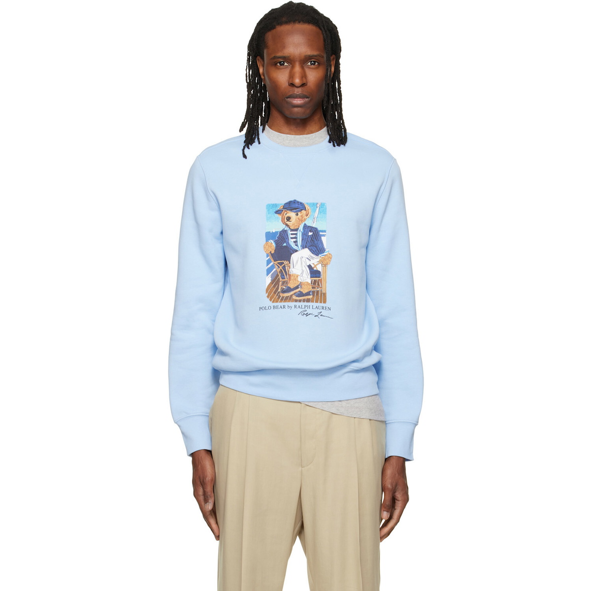 Polo Ralph Lauren: Blue Polo Bear Fleece Sweatshirt | SSENSE