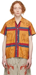 Bode Orange Birdsong Quilt Shirt