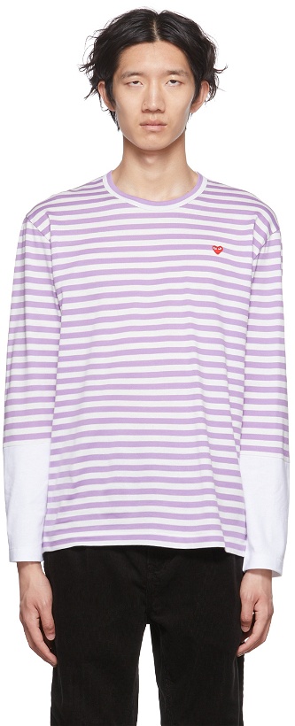Photo: COMME des GARÇONS PLAY White & Purple Heart Long Sleeve T-Shirt
