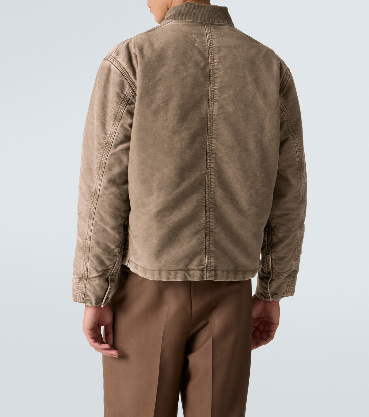 Maison Margiela Corduroy-trimmed distressed denim jacket