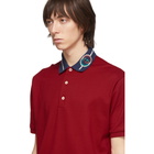 Gucci Red Embroidered Collar Polo