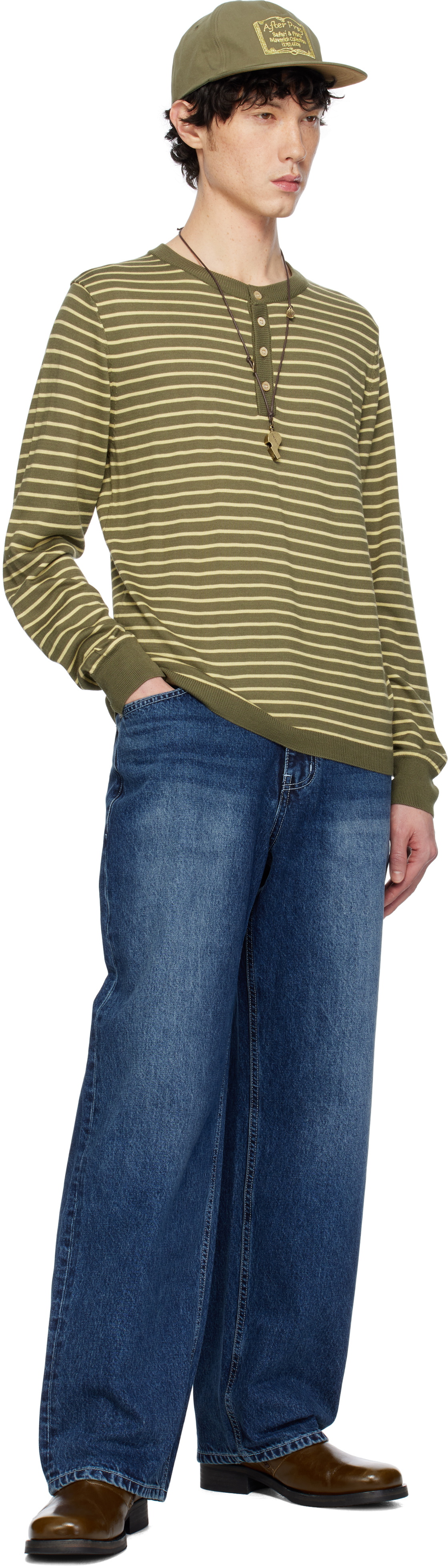 AFTER PRAY Khaki Stripe Knit Henley