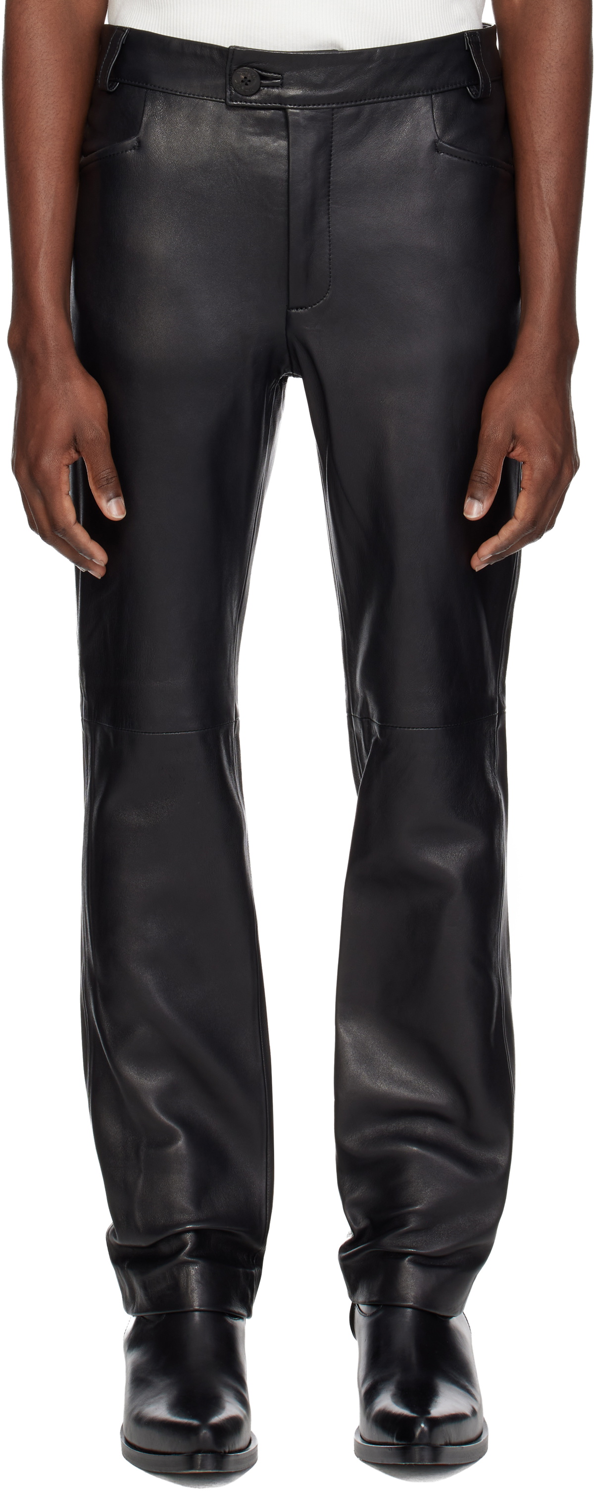 Ernest W. Baker Black Straight-Fit Leather Pants