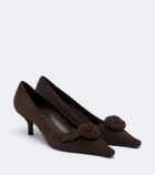 Prada Floral-appliqué suede pumps