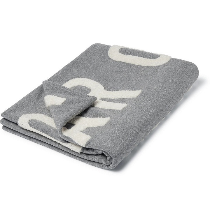 Photo: Fear of God - Logo-Appliquéd Mélange Loopback Cotton-Blend Jersey Blanket - Gray