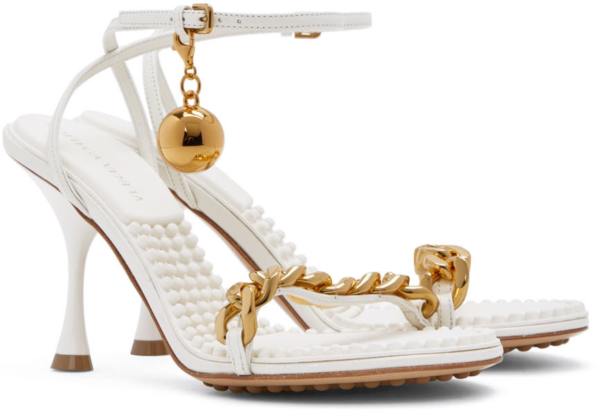【関税込み】Bottega Veneta ホワイト Dot サンダル Bottega Veneta - Dot chainlink leather thong sandals Bottega