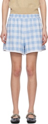 Anna Sui Blue & White Gingham Terry Shorts