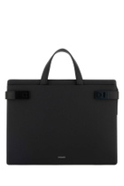 Ferragamo Black Leather Twins Briefcase