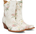 OPEN YY Off-White Floral Western Mid Calf Boots
