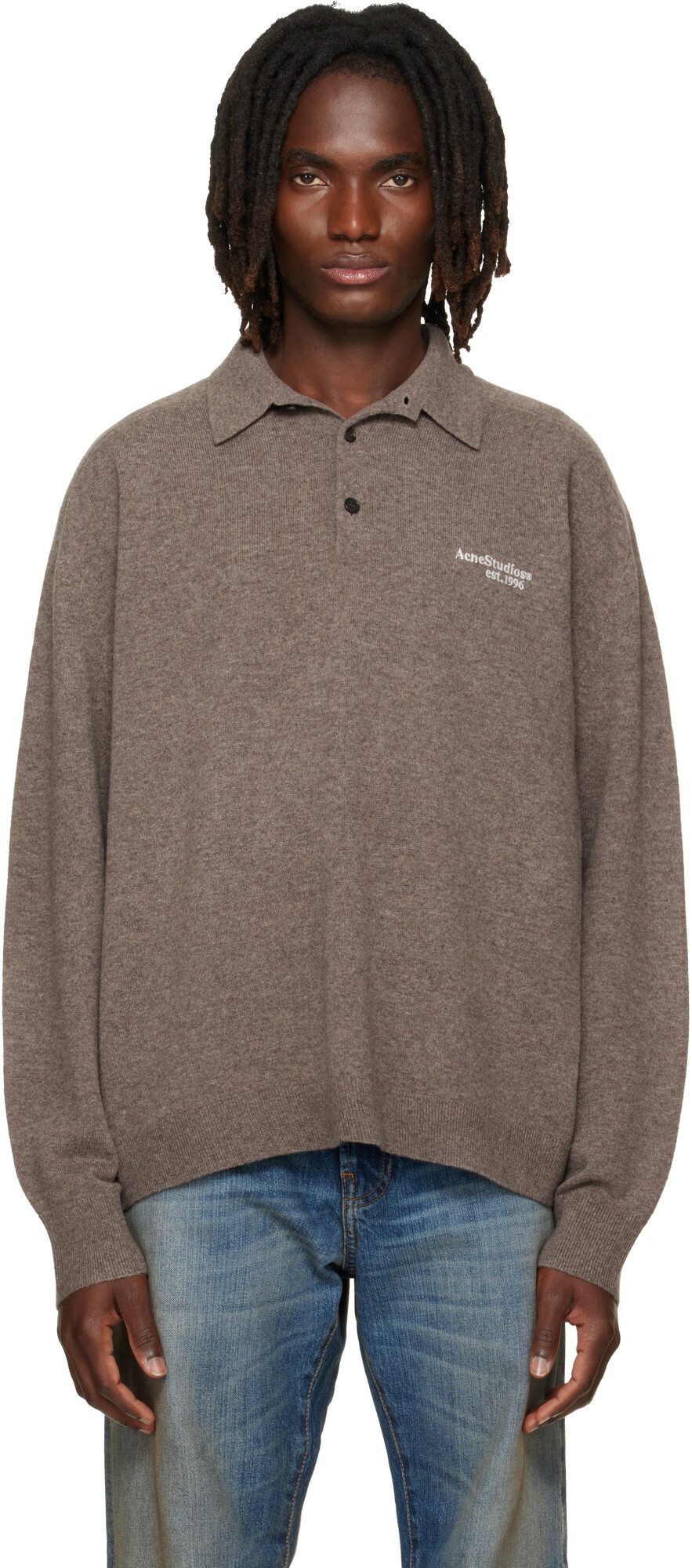 Acne Studios Brown Wool Knit Polo