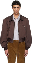 RECTO Brown Zipper Details Structured Tim Bomber Jacket