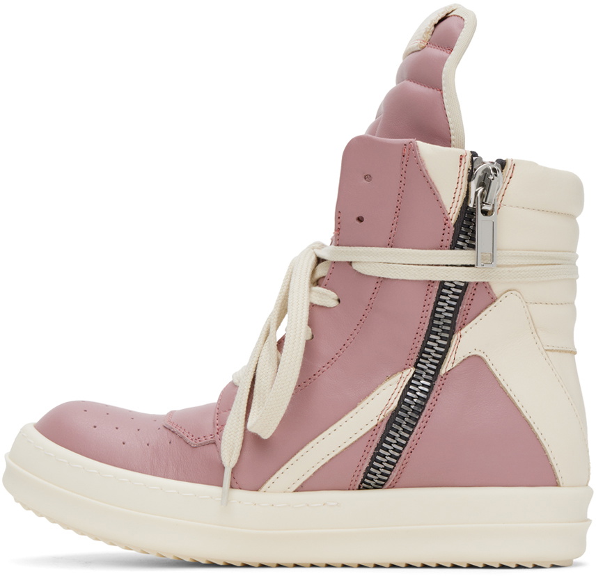 Rick Owens Pink & Off-White Geobasket Sneakers Rick Owens