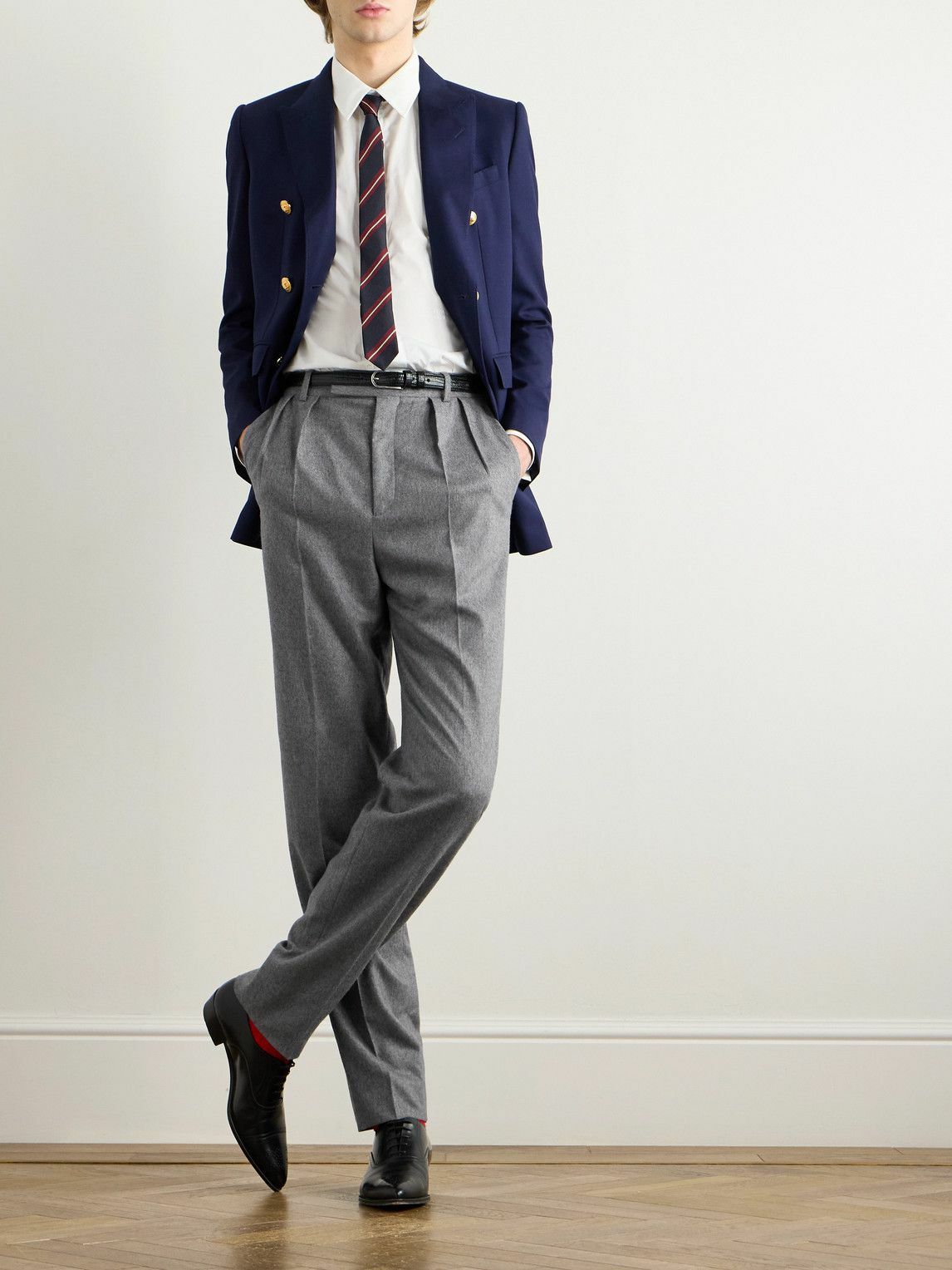 CELINE - Keith Tapered Pleated Cashmere-Flannel Trousers - Gray