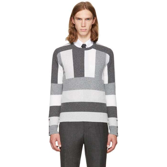 Photo: Thom Browne Grey Saddle Sleeve Crewneck Pullover